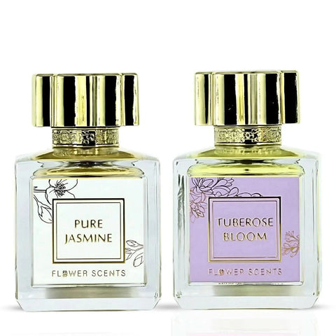 Flower Scents bundle of Pure Jasmine & Tuberose Bloom Eau de Parfum sprays, 65ml, with floral scent and elegant packaging