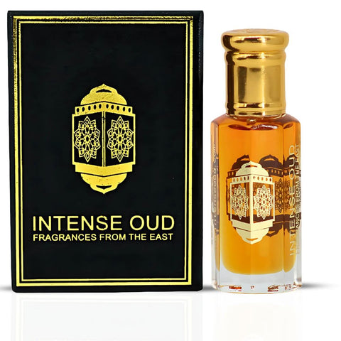 Jasmin perfume oil by Intense Oud in a 12ml glass bottle, displayed with a black gift box, showcasing the loose oil and elegant packaging.