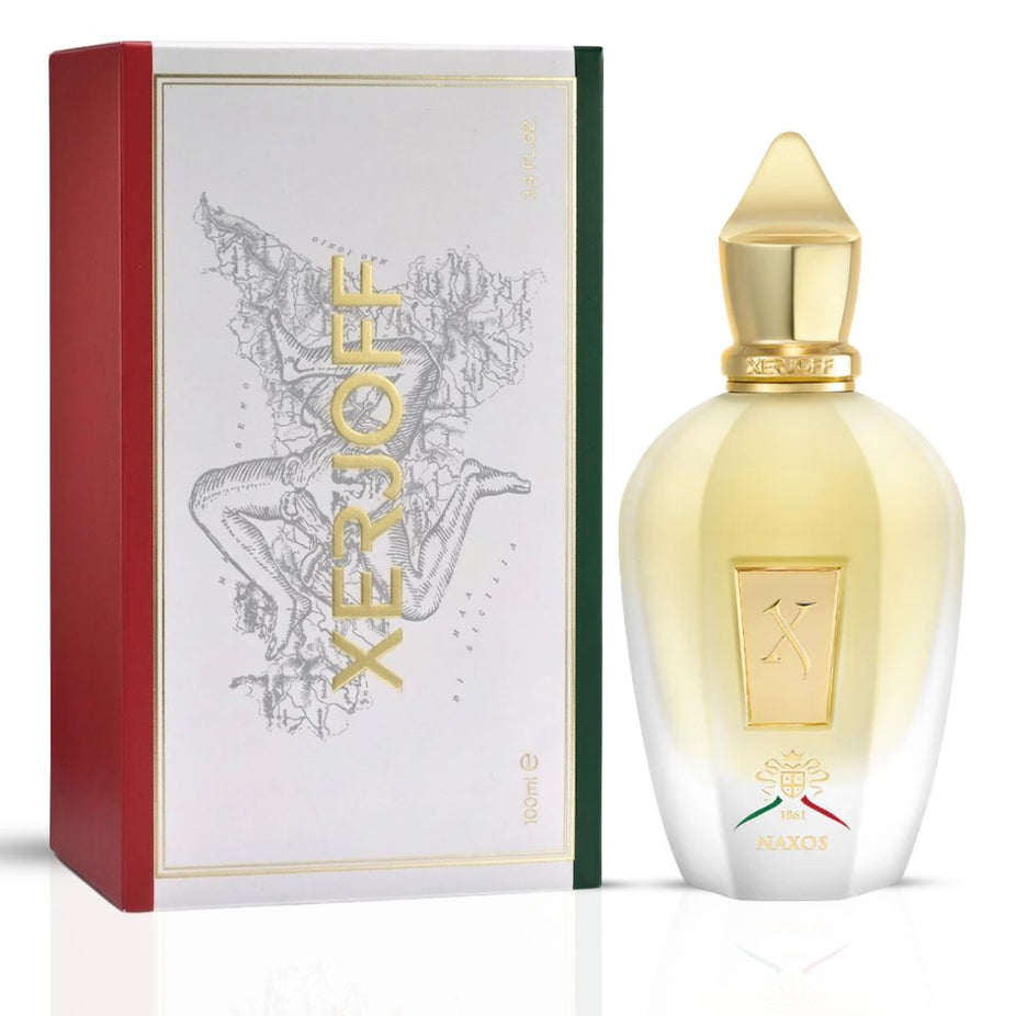 Xerjoff 1861 Naxos Eau de Parfum spray bottle, 100ml, with elegant packaging and fragrance details visible.