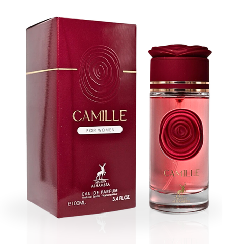 Maison Alhambra Camille women’s Eau de Parfum spray 100ml bottle with elegant packaging and floral accents.