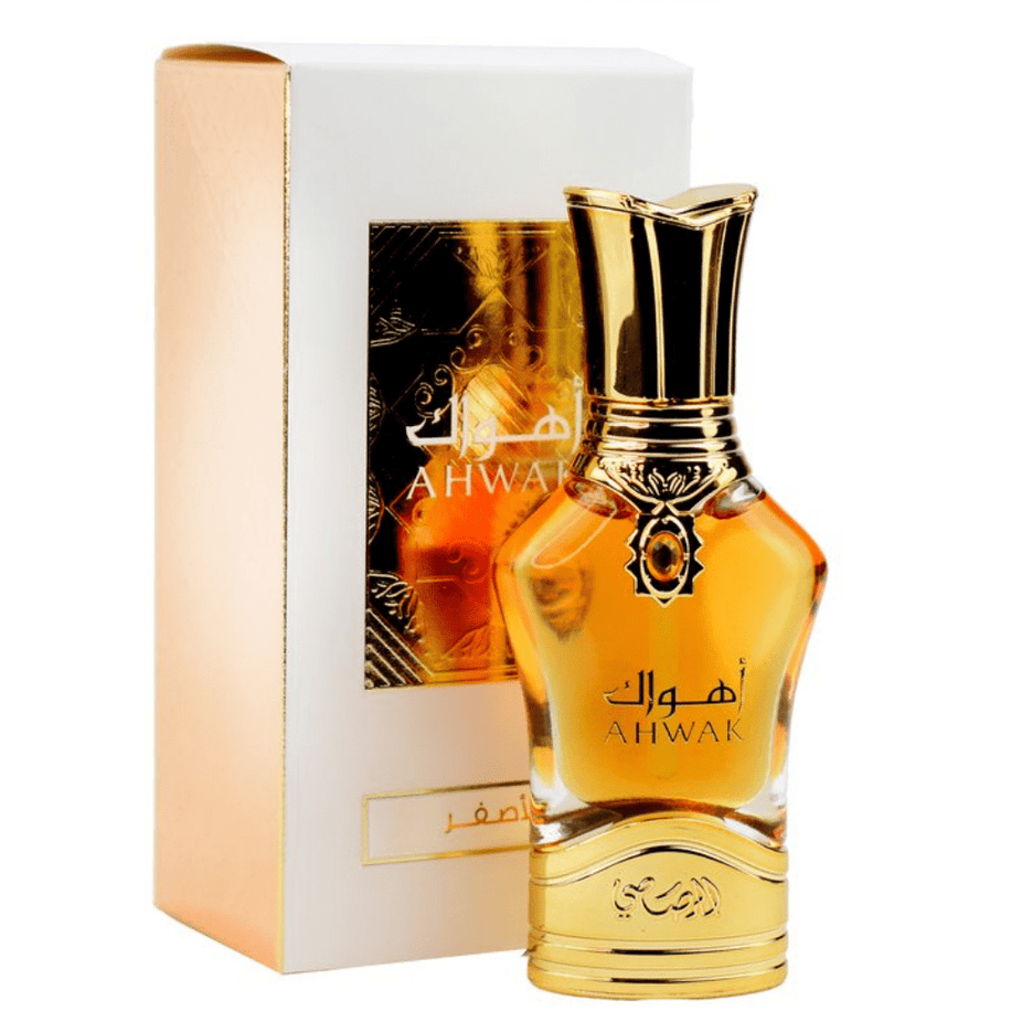 Rasasi Ahwak CPO Collection concentrated perfume oil with Fayrozy, Asfar, and Arujuwani scents in elegant bottles.