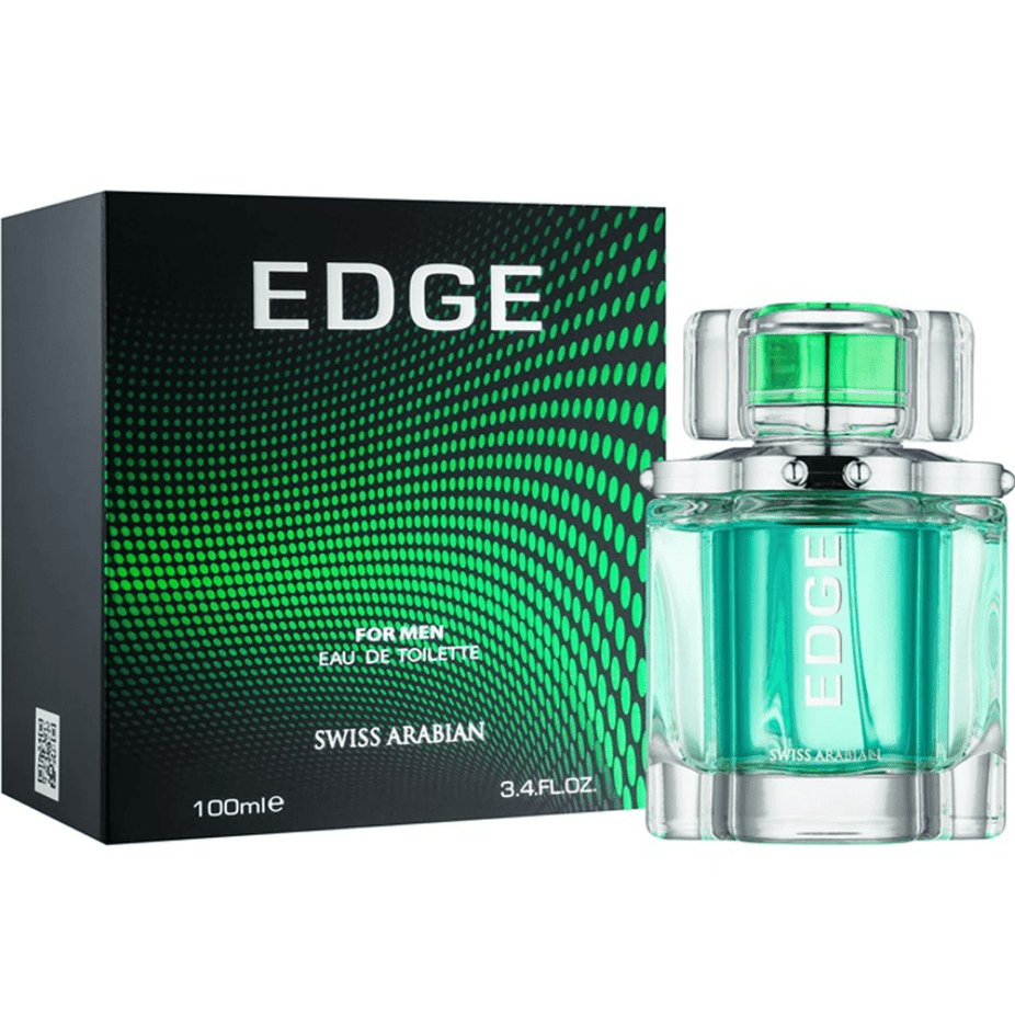 Swiss Arabian Edge 3 Piece EDP Men Collection including Edge, Mr. Edge, and Edge Intense 3.4 oz Eau De Parfum bottles.