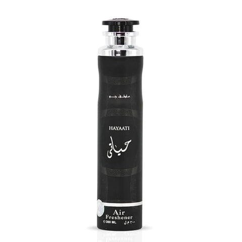 Lattafa Hayaati air freshener 300ml bottle with a sleek design, ready to refresh and scent indoor spaces naturally.