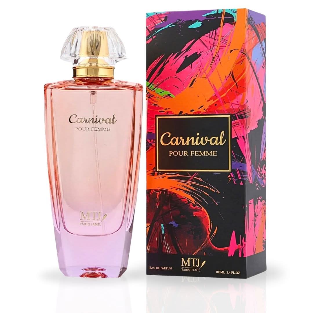 Carnival Pour Femme EDP spray by MTJ, 100ml, featuring floral and musky notes, long-lasting and refreshing feminine fragrance.