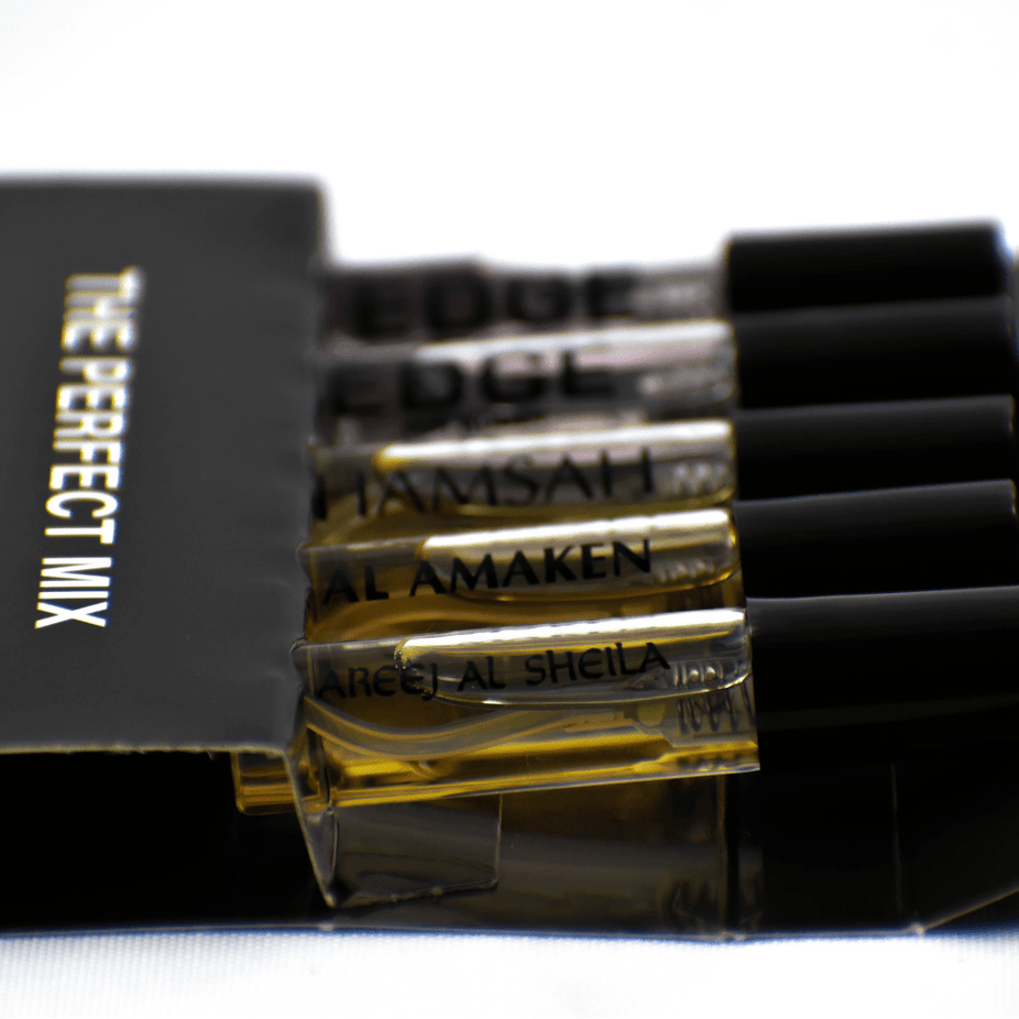 Swiss Arabian Edge Women and Hamsah perfume samples, featuring Edge Intense Women and Areej Al Sheila scents.