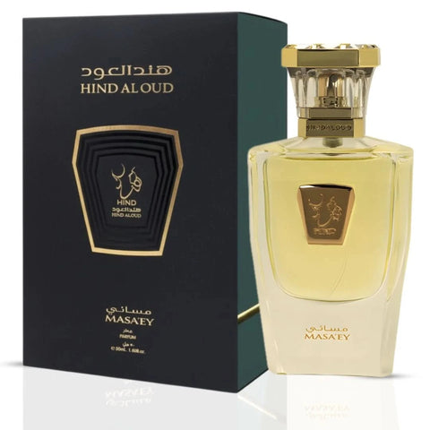 Masa'ey Parfum Eau de Parfum spray by Hind Al Oud, 50ml bottle with elegant design and fragrance details visible.