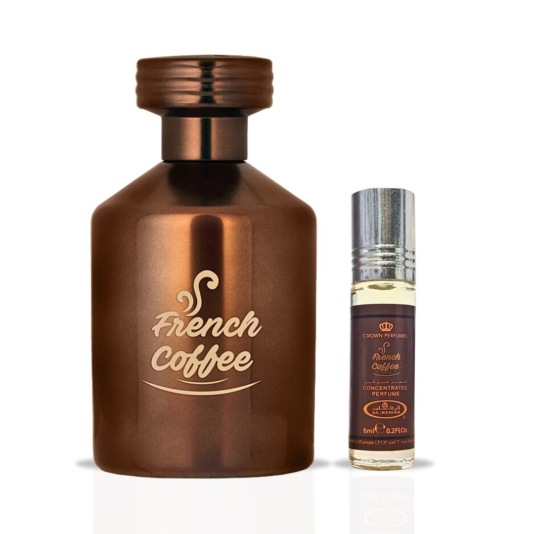 French Coffee EDP 100ML (3.4 OZ) & French Coffee Perfume Oil 6ML (0.2OZ) By Al Rehab | Sweet, Creamy, Spicy, Gourmand. (OPULENCE BUNDLE) - Intense Oud