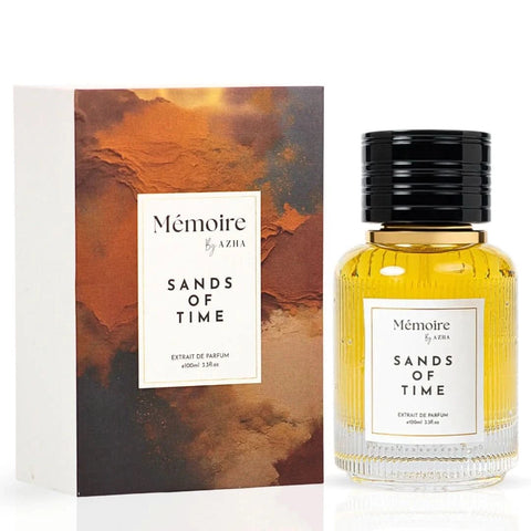 AZHA Sands of Time Extrait de Parfum Spray 100ml from Memoire Collection, featuring elegant perfume bottle with gold accents.