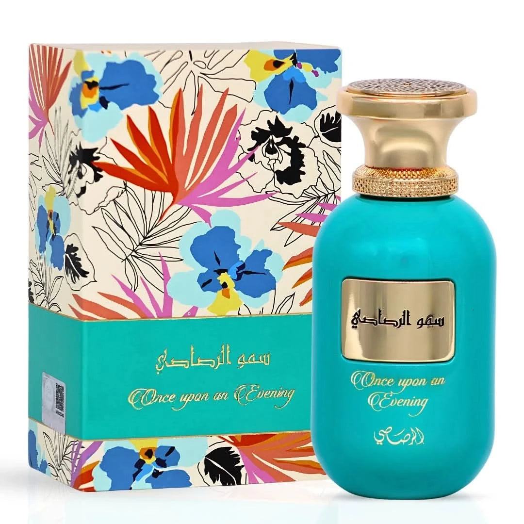 Rasasi Somow Al Rasasi Once Upon an Evening Eau de Parfum spray 100ml bottle with elegant packaging.