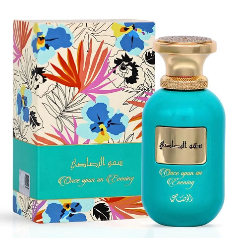 Rasasi Somow Al Rasasi Once Upon an Evening Eau de Parfum spray 100ml bottle with elegant packaging.