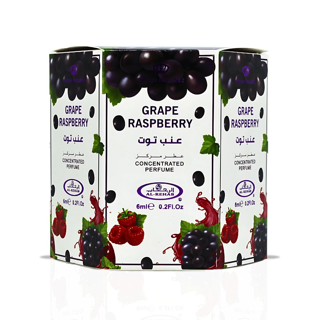 Grape Raspberry Perfume Oil CPO 6ML (0.2 OZ) By Al Rehab | Fruity, Floral, Sweet, Vibrant Fragrance. (BOX OF 6) - Intense Oud