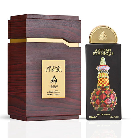 Artisan Ethnique Eau de Parfum Spray 100ml (3.4 oz) by Lattafa Pride | Gourmand Indulgence With A Dark, Resinous Twist - Intense Oud