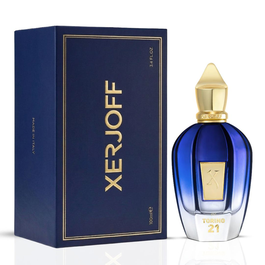 Xerjoff Torino21 Eau de Parfum spray 100ml bottle with elegant design and branding visible, showcasing luxurious perfume packaging.