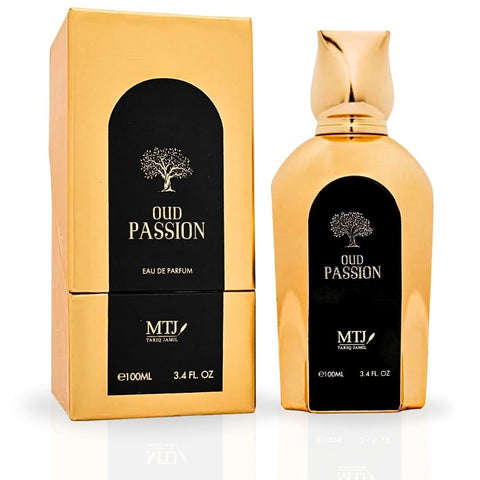 MTJ Oud Passion Eau de Parfum spray 100ml bottle with elegant packaging and luxurious design, showcasing the fragrance's sophisticated vibe.