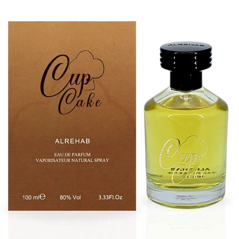 Al Rehab Cupcake Eau de Parfum Spray 100ml bottle with pink and purple floral design, elegant packaging, and fragrance details.