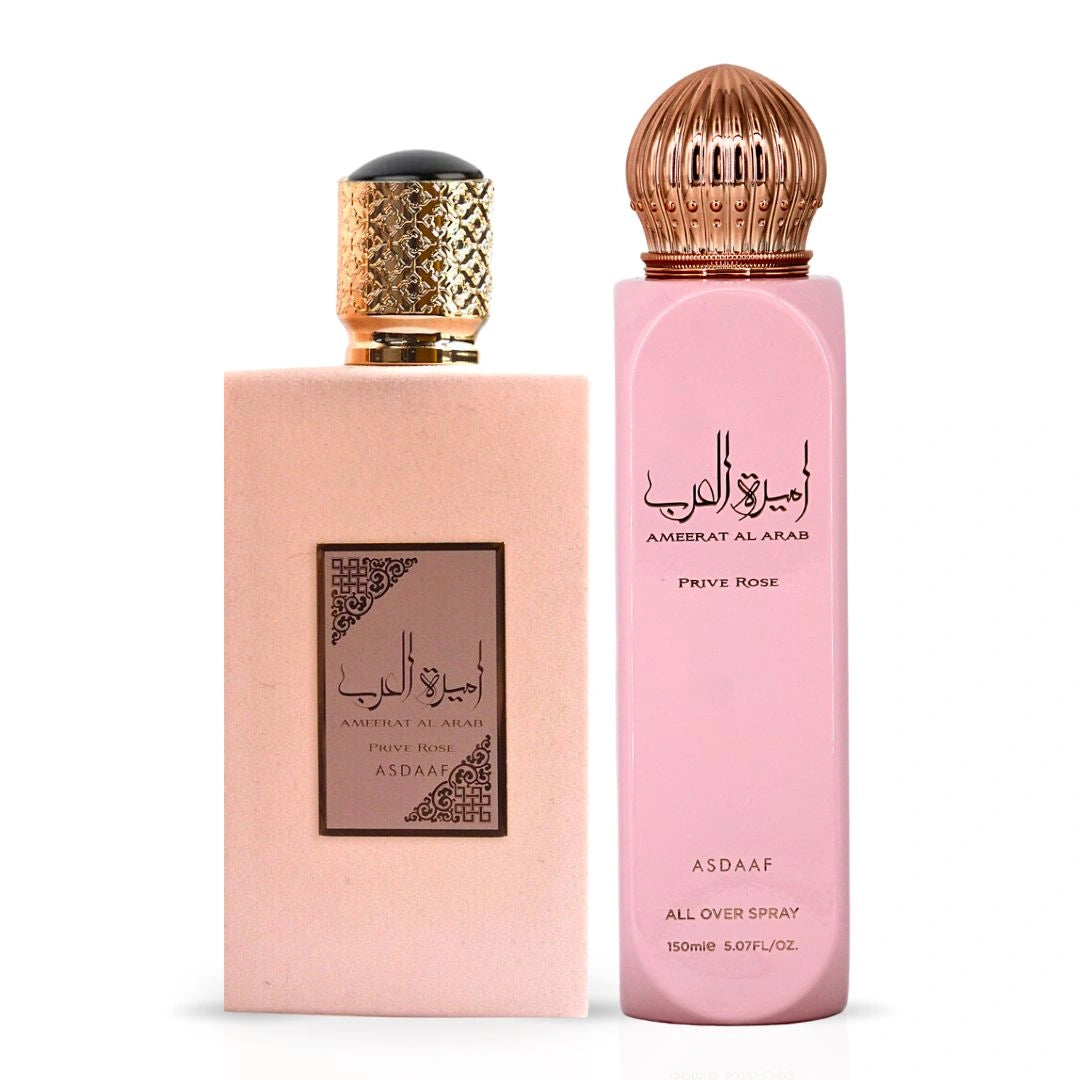 Ameerat Al Arab Prive Rose Eau de Parfum Spray 100ml (3.4 oz) & All Over Spray 150ml (5.07 oz) by Asdaaf | Grace In Every Note (Bundle) - Intense Oud