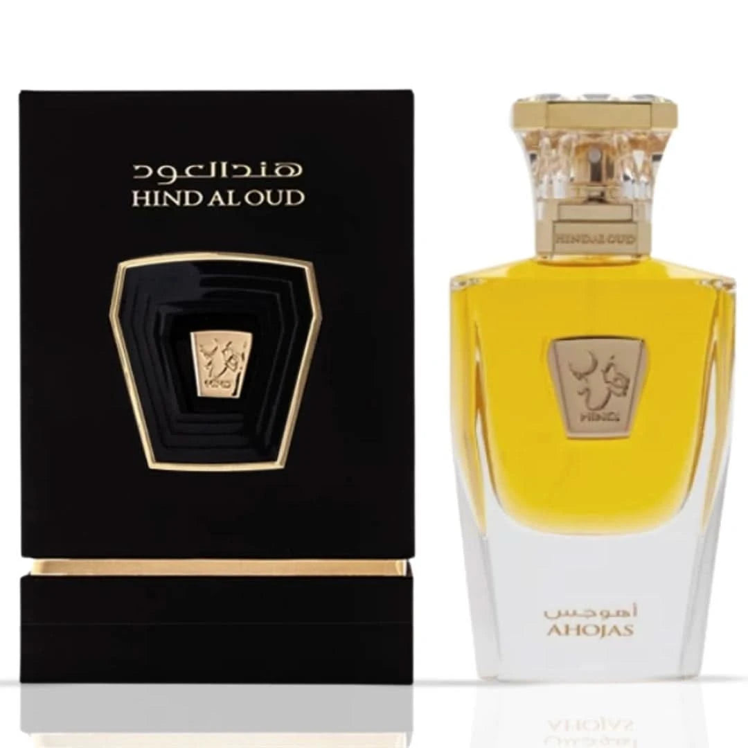 Hind Al Oud Ahojas Eau de Parfum spray 50ml, elegant perfume bottle with floral and woody notes, sleek design.