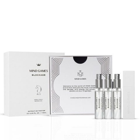 Mind Games Blockade Travel Trio includes three 7.5ml bottles of game pieces or liquids in a compact collection.