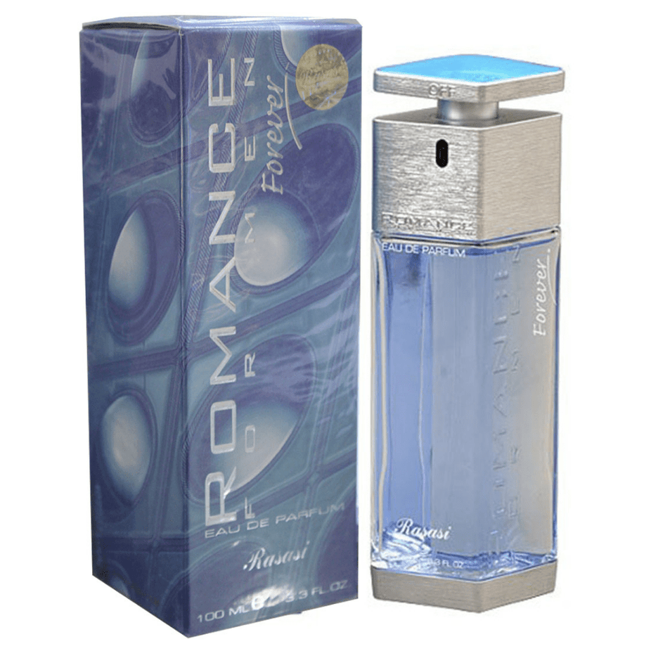 Rasasi Romance Forever for Men Eau De Parfum 100ml bottle with elegant packaging and sleek design.