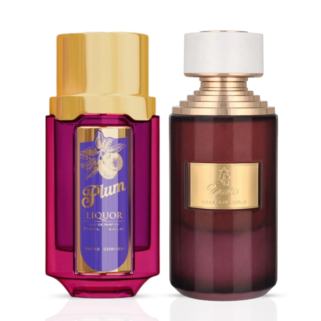 Plum Liquor Eau de Parfum Spray 100ml (3.4 oz) & Cherry Cola Eau de Parfum Spray 75ml (2.5 oz) by Paris Corner (Bundle)