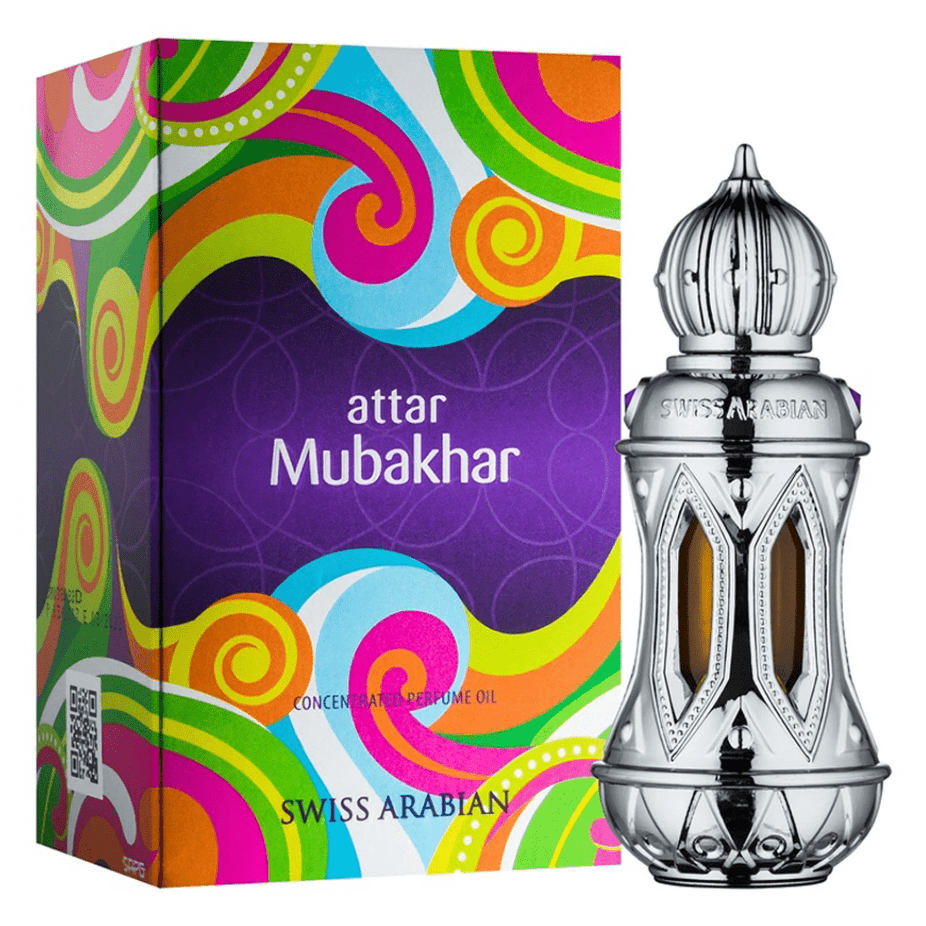 Swiss Arabian Attar Mubakhar perfume oil in 20ml bottle, concentrated CPO with a rich, aromatic fragrance.