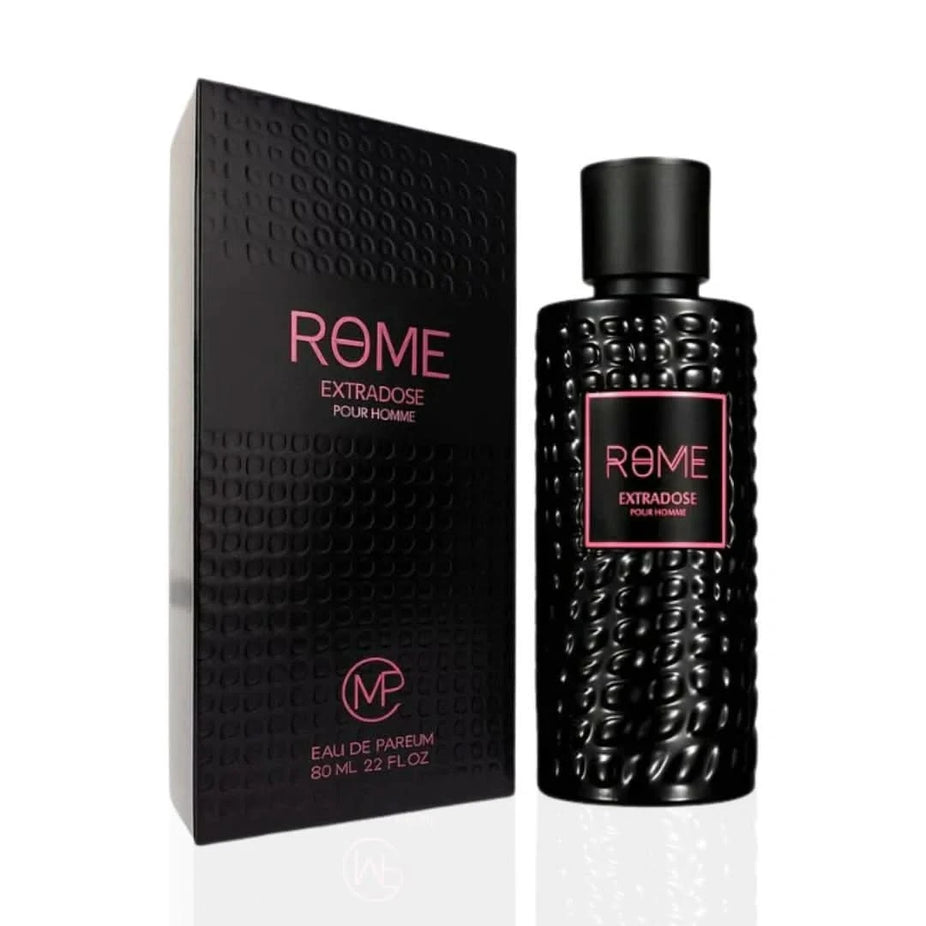 Rome Extradose Pour Homme Eau De Parfum spray by Mast Perfume, 100ml bottle, elegant design with dark fragrance liquid visible