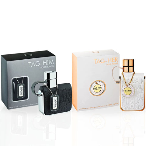 Tag Him & Tag Her EDP Sprays 100ML (3.4 OZ) By Armaf | Long Lasting, Luxurious Scents. (BUNDLE) - Intense Oud
