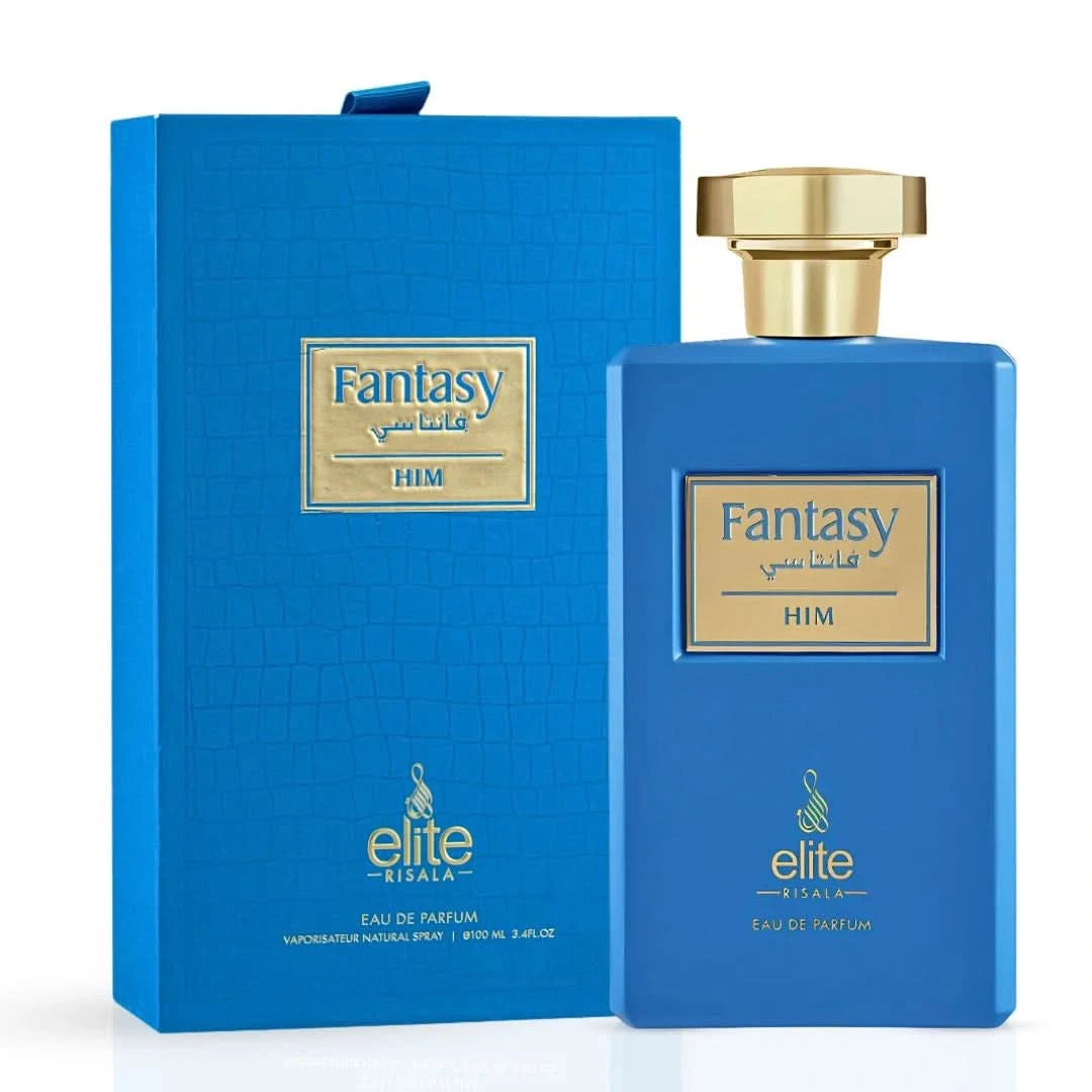 Elite Risala Fantasy For Him Eau de Parfum spray 100ml bottle with elegant black cap and sleek design.
