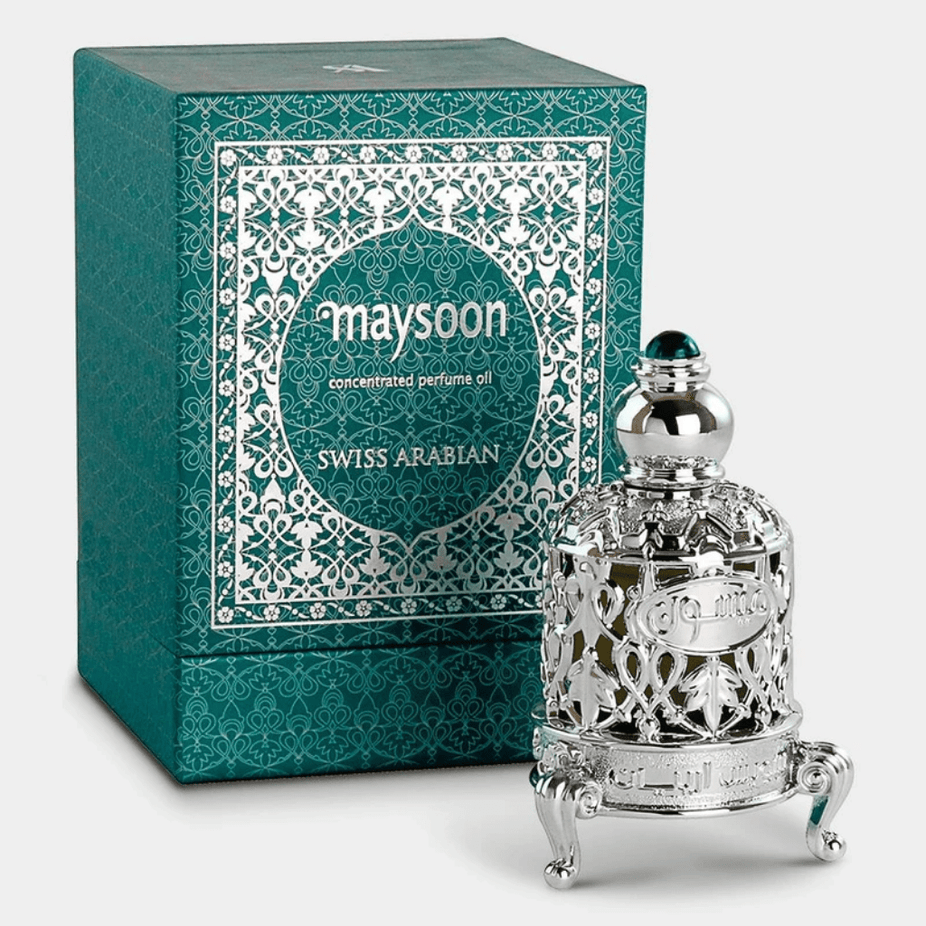 Swiss Arabian Maysoon Perfume Oil in 15 ML bottle, concentrated CPO with a sleek, elegant packaging design.