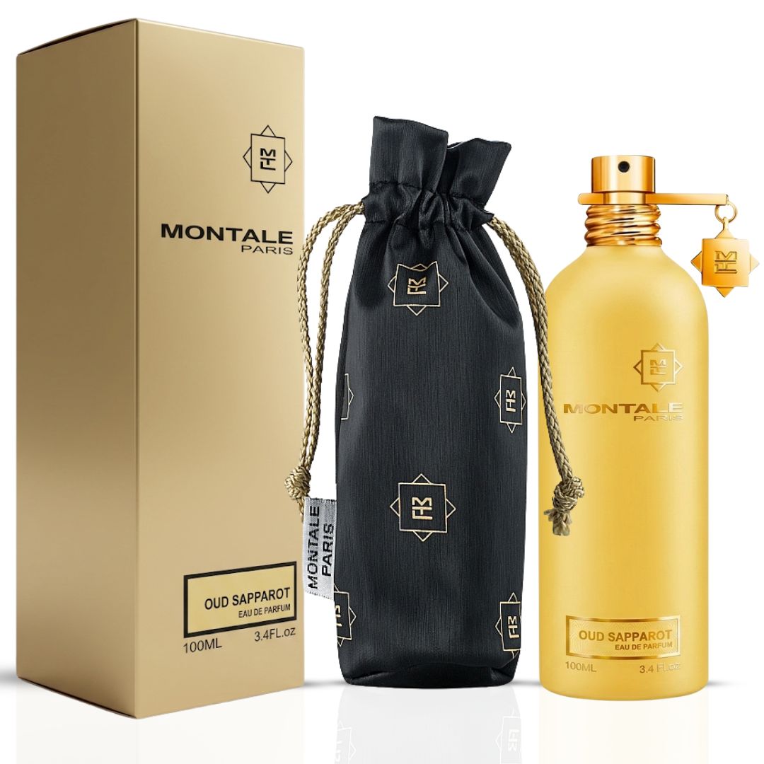 Montale Oud Sapparot Eau de Parfum spray 100ml bottle, elegant design, showcasing the luxurious fragrance packaging.