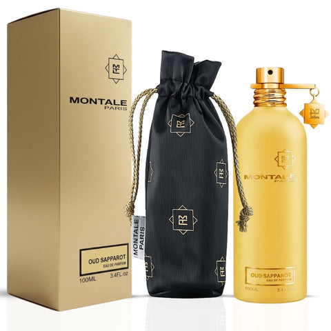 Montale Oud Sapparot Eau de Parfum spray 100ml bottle, elegant design, showcasing the luxurious fragrance packaging.