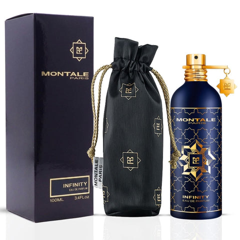 Montale Infinity Eau de Parfum Spray 100ml bottle with elegant design and black cap, showcasing luxury fragrance packaging.