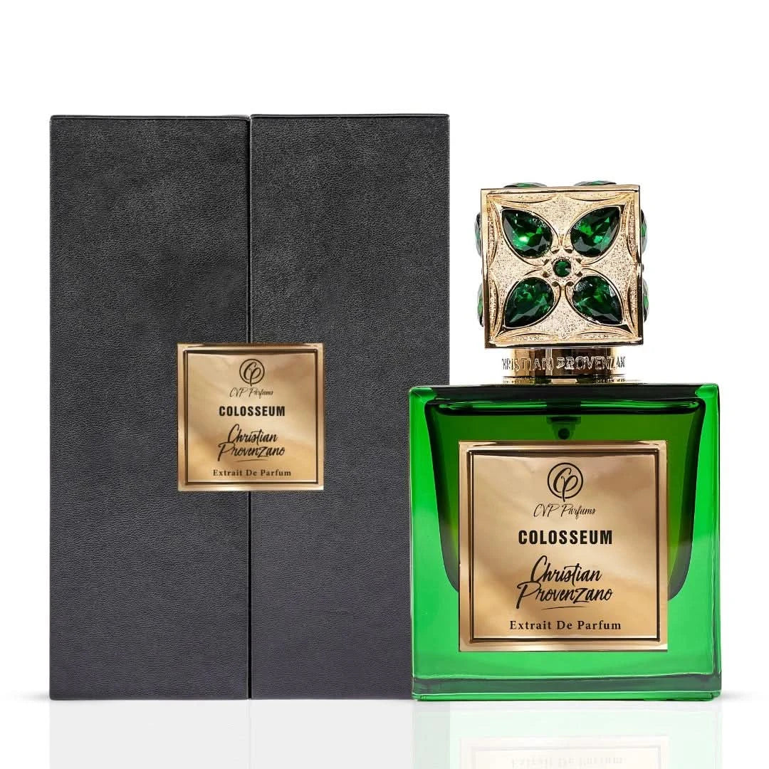 Christian Provenzano Colosseum Extrait De Parfum 100ml bottle, elegant glass container with a sleek design.