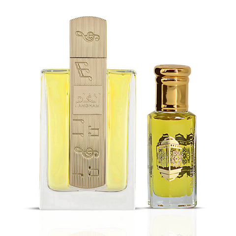 Angham Eau De Parfum Spray 100ML (3.4 OZ) by Lattafa & Now Girl Perfume Oil 12ML (0.40 OZ) by Intense Oud | A Dance of Bold and Soft—From Fiery Florals to Creamy Chic. (Bundle) - Intense Oud