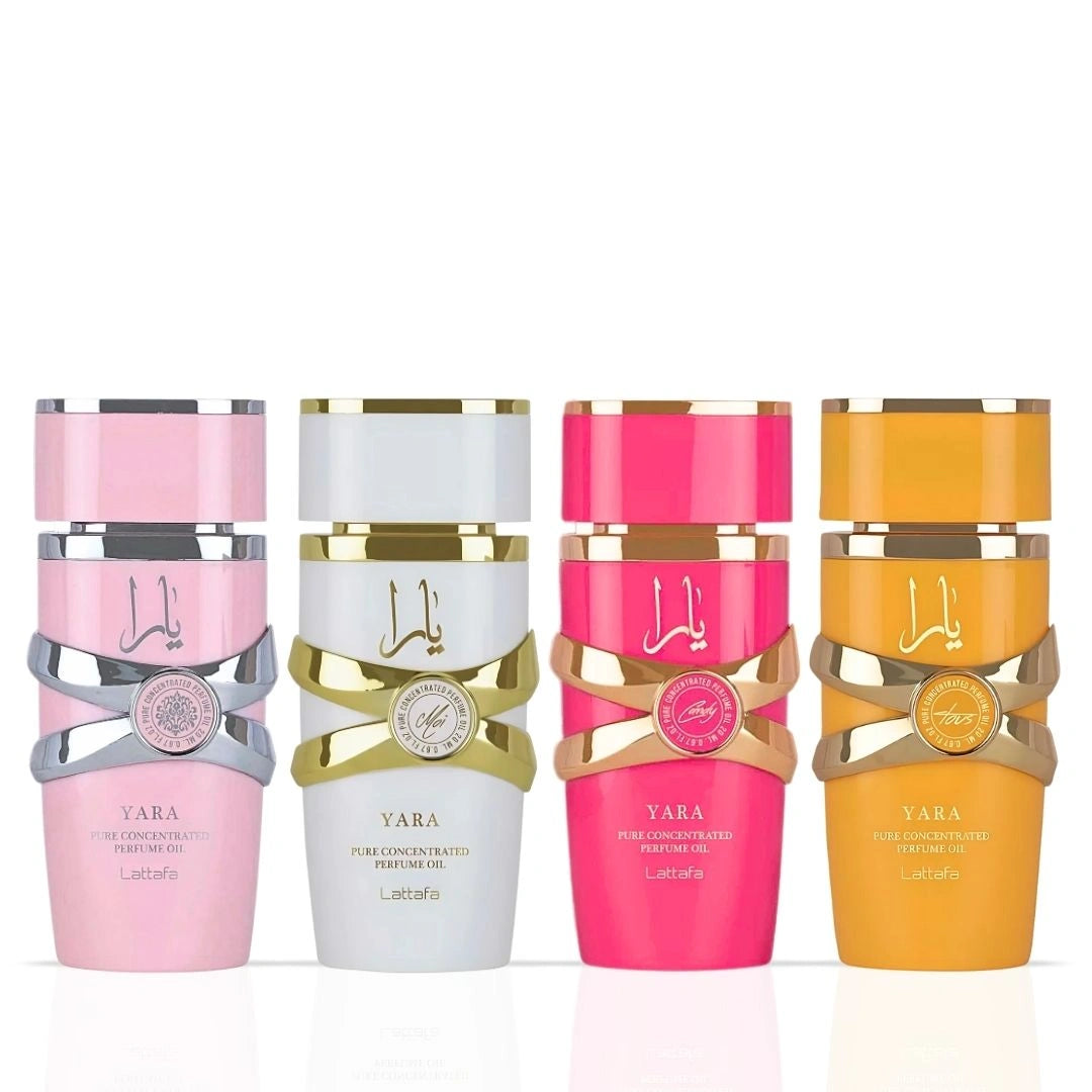 Yara, Yara Moi, Yara Candy & Yara Tous Concentrated Perfume Oils 20ml (0.68oz) by Lattafa | A Quartet of Playful Elegance & Tropical Charm (Bundle) - Intense Oud