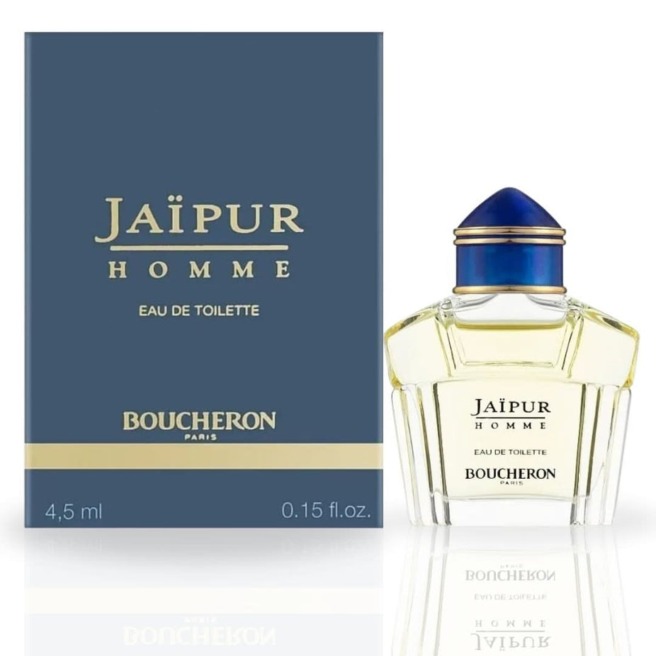Boucheron Jaipur Homme Eau de Toilette miniature bottle, 4.5ml, with elegant fragrance packaging and design.
