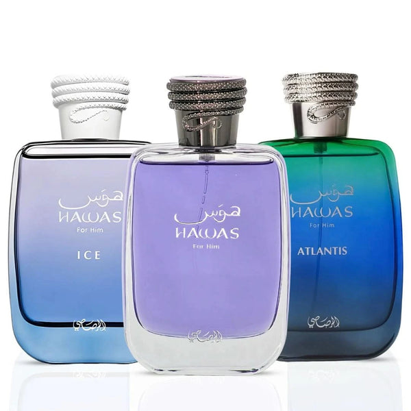 Hawas, Hawas Ice & Hawas Atlantis Eau de Parfum Sprays 100ml (3.4 oz)