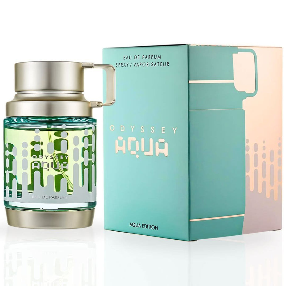 Odyssey Aqua Edition Eau de Parfum Spray by Armaf, 100ml, featuring a sleek bottle design with a blue and silver cap.