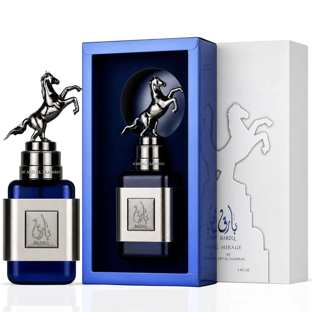 Bareq Mirage Eau de Parfum Spray by Ard Al Zaafaran, 100ml bottle with elegant packaging and fragrance design.