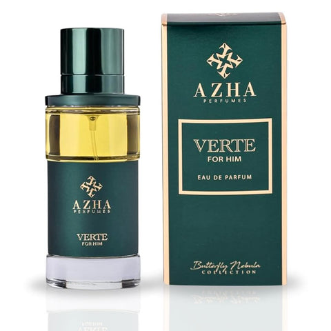 Azha Verte For Him EDP spray 100ML bottle showing sleek design and branding, perfect for redefining your presence with a memorable fragrance.