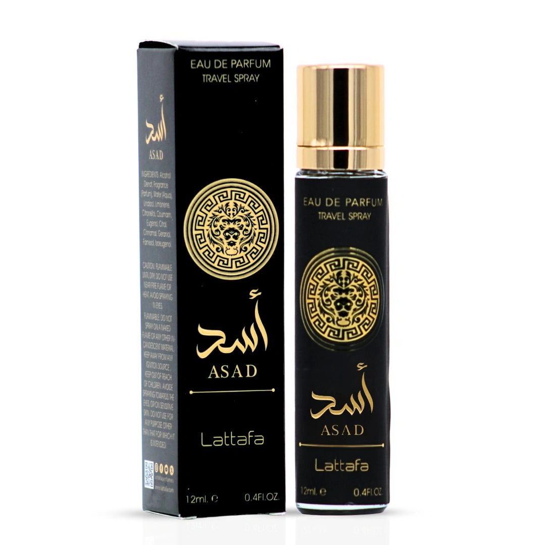 Asad Eau de Parfum Travel Spray 12ml (0.4 oz) by Lattafa | Power in Your Pocket - Intense Oud