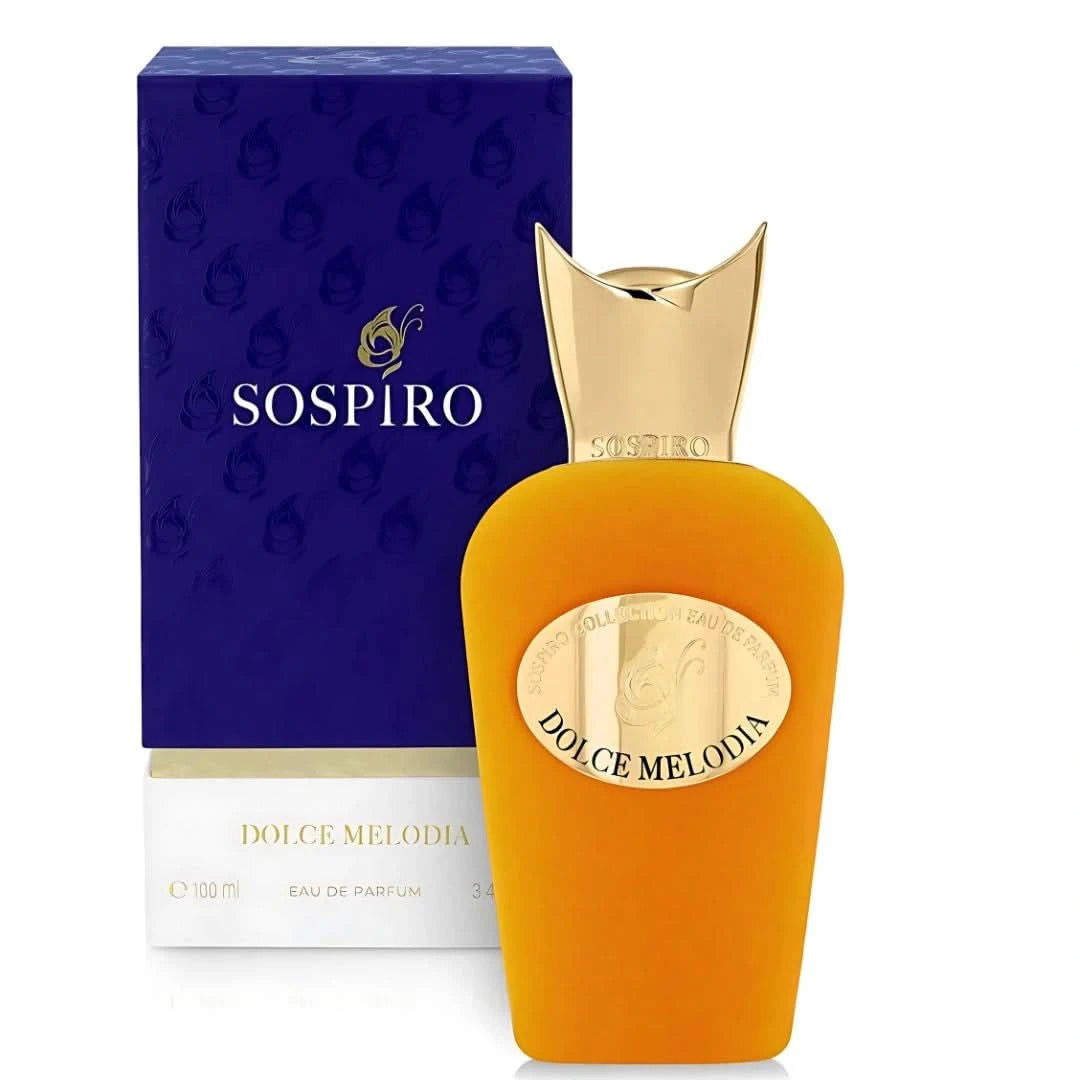 Sospiro Dolce Melodia Eau De Parfum spray bottle, 100ml, with elegant packaging and floral design on the label.