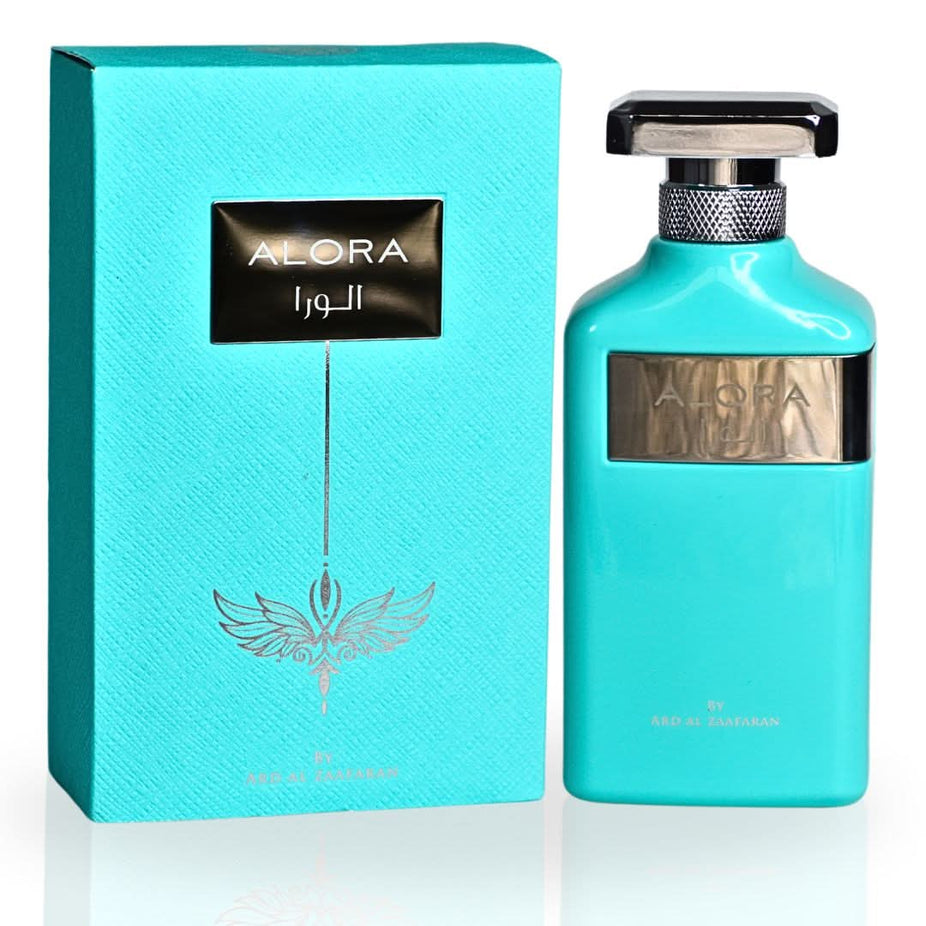 Alora EDP spray by Ard Al Zaafaran, 100ML, featuring a luxurious floral fragrance bottle.