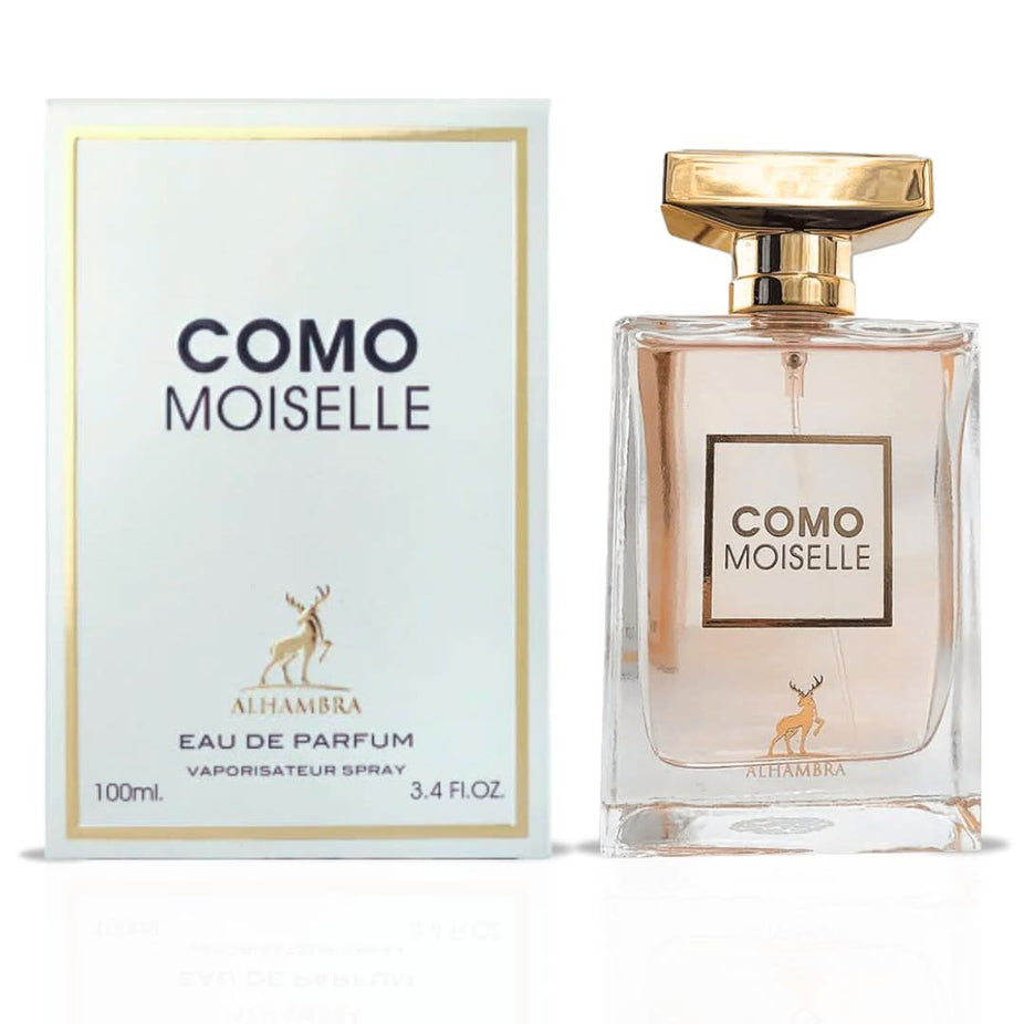 Como Moiselle Eau de Parfum spray by Maison Alhambra, 100ml bottle with elegant packaging and fragrance cap.