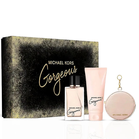 Michael Kors Gorgeous 3Pc Gift Set (3.4oz EDP Spray, 3.4oz Body Lotion & Round Purse) | The Ultimate Luxury Trio: Perfume, Pampering & Purse - Intense Oud