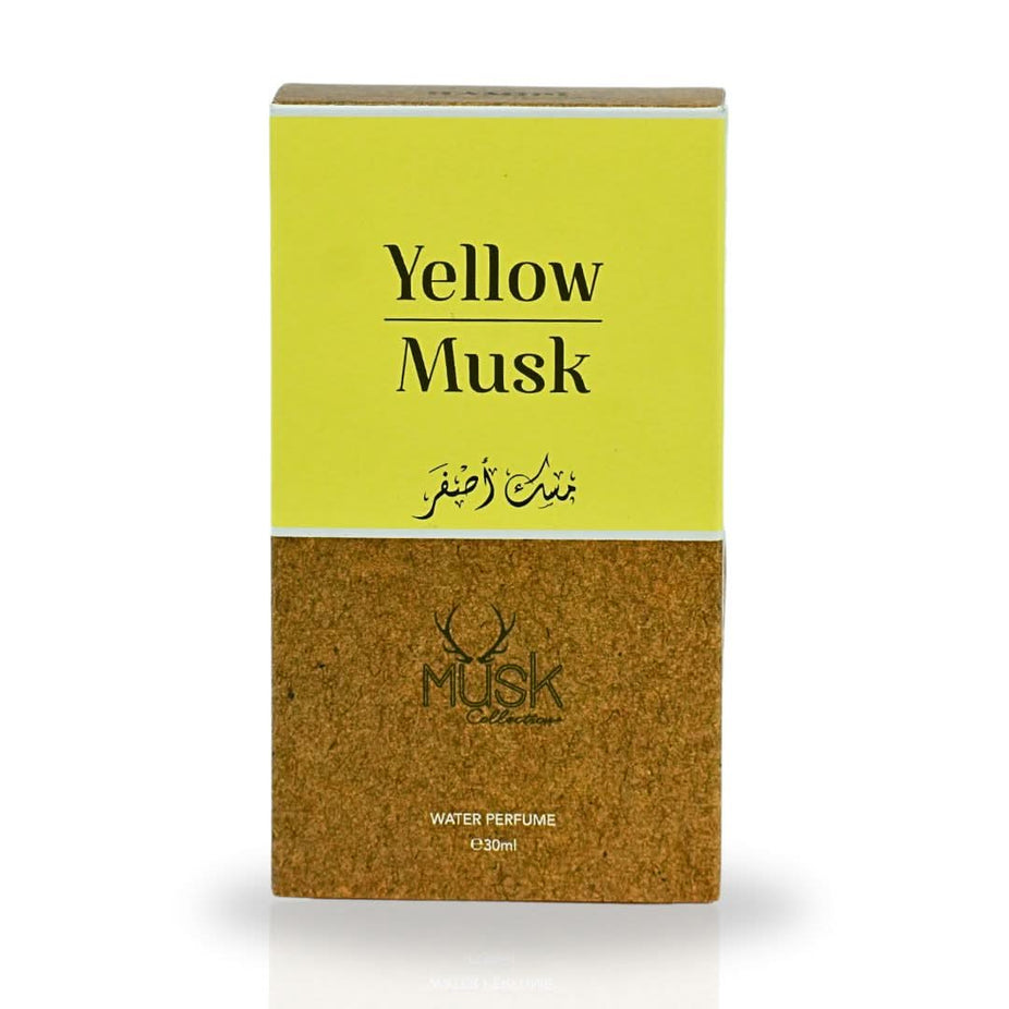 Yellow Musk Water Perfume spray by Hamidi, 30ml, featuring a vibrant yellow bottle and refreshing floral aroma.