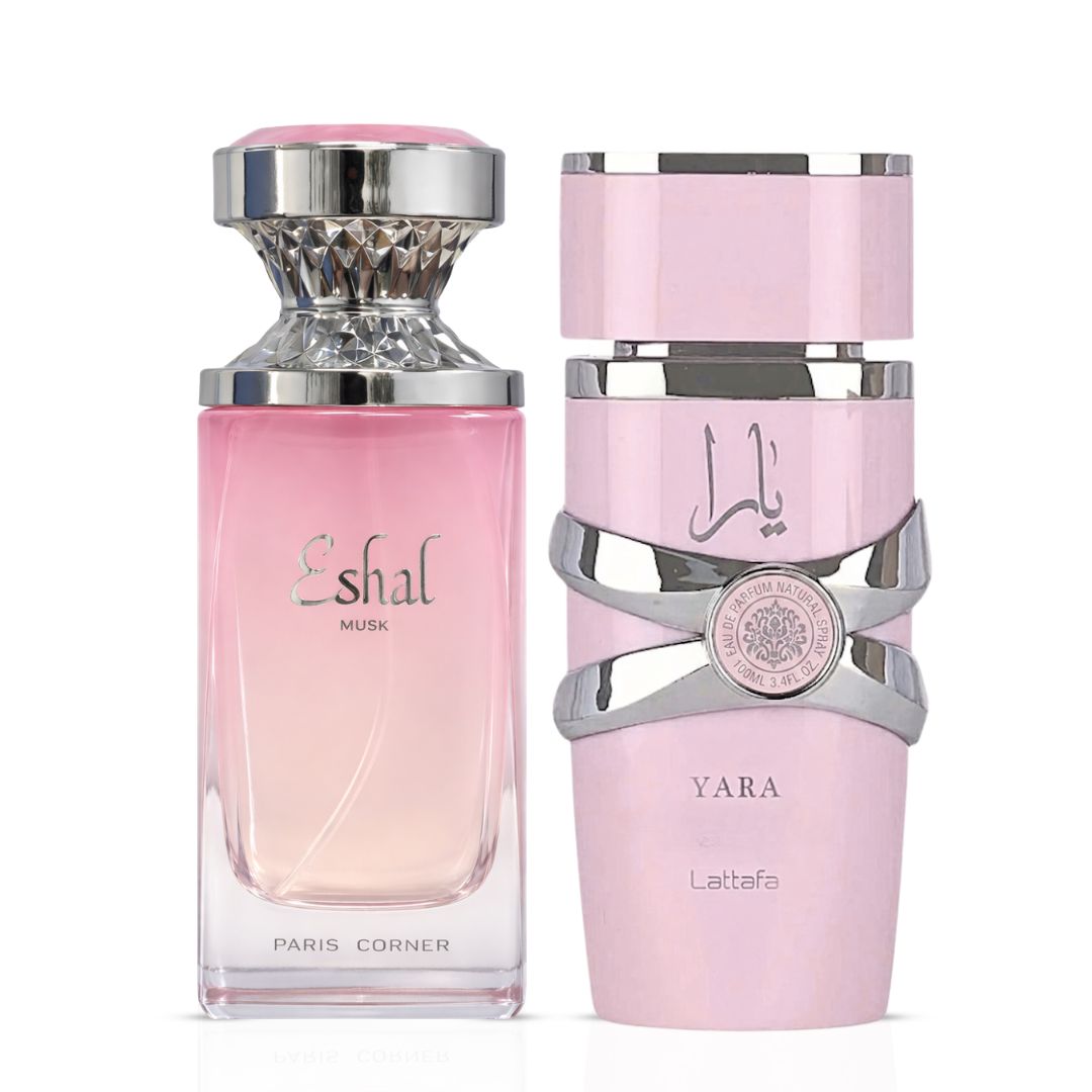 Eshal Musk by Paris Corner & Yara by Lattafa Eau de Parfum Sprays 100ml (3.4 oz) (Bundle)