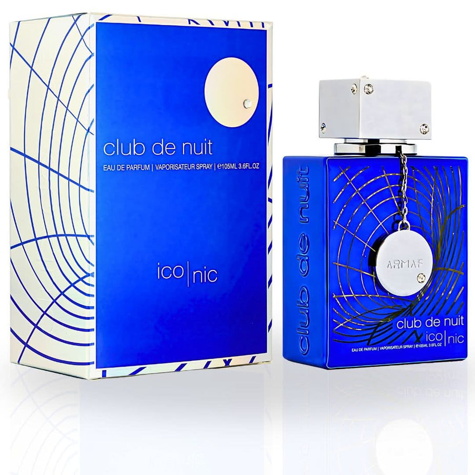 Armaf Club De Nuit Blue Iconic EDP perfume spray 105ml, showing the sleek blue bottle with elegant design.
