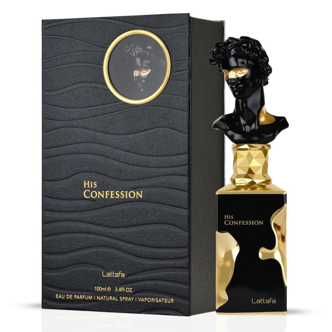 His Confession Eau De Parfum Spray 100ML (3.4 OZ) by Lattafa | A Bold Blend of Citrus, Spice & Warm Woods, with a Rich Amber Finish. - Intense Oud