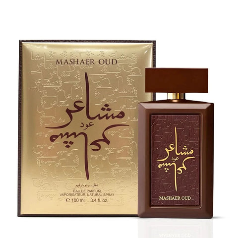 Oud Elite Mashaer Oud Eau de Parfum spray 100ml bottle with elegant packaging and sleek design, showcasing the luxury perfume.